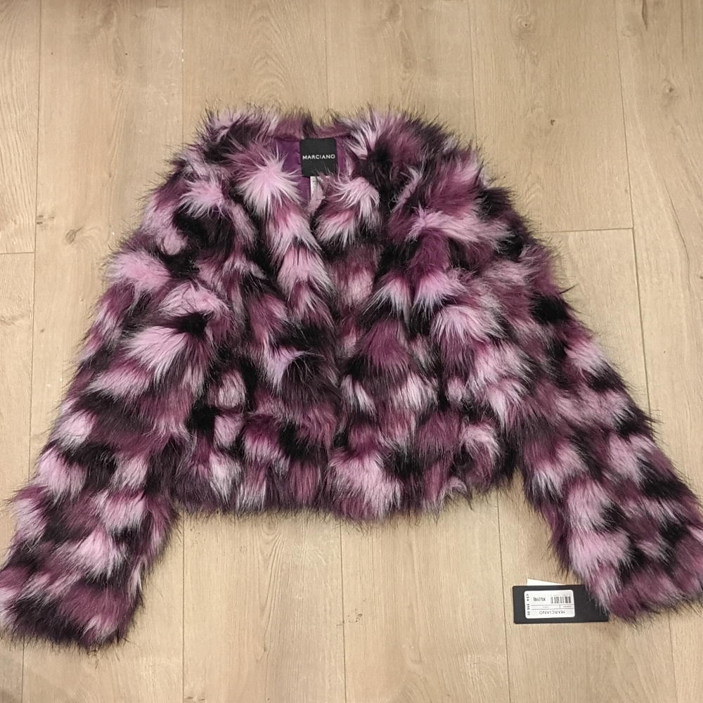 Marciano Kids XL NWT Faux Fur Shaggy Multi-Color Cropped Jacket